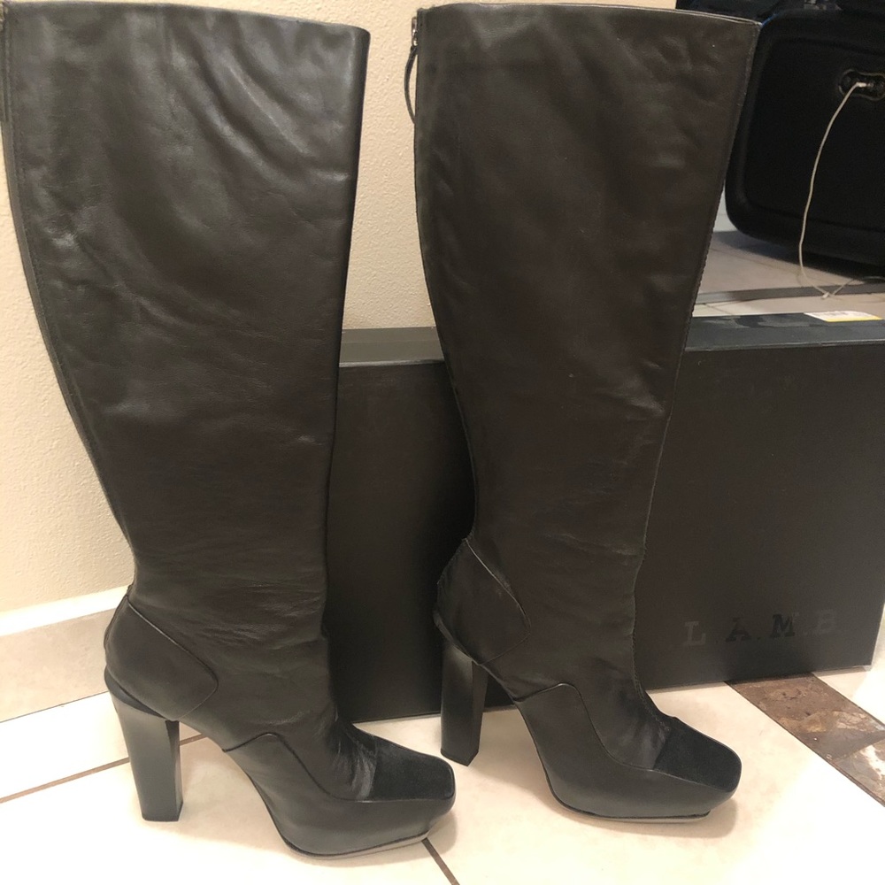 Lamb leather high heel boots
